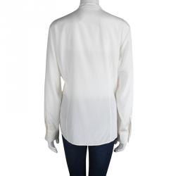 Pre Owned Boss By Hugo Boss Off White Silk Front Drape Detail Bivinia Blouse L