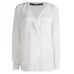 Pre Owned توب بوس باي هوغو بوس أوف وايت حرير أكمام طويلة M