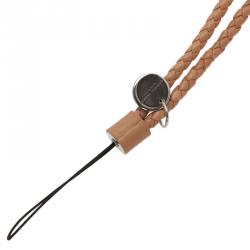 Pre Owned Bottega Veneta Beige Intrecciato Leather Phone Strap