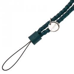 Pre Owned Bottega Veneta Green Intrecciato Leather Phone Strap