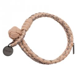 Pre Owned Bottega Veneta Intrecciato Nappa Pink Leather Bracelet