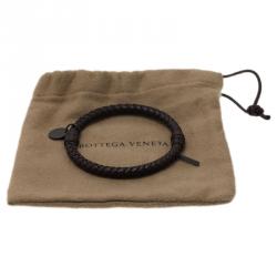 Pre Owned Bottega Veneta Intrecciato Nappa Brown Leather Bracelet