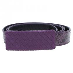 Pre Owned Bottega Veneta Purple Watersnake Belt 85CM