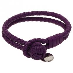 Pre Owned Bottega Veneta Intrecciato Purple Double Knot Leather Bracelet