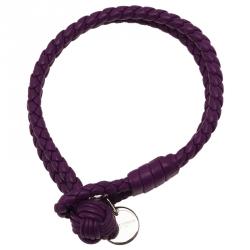 Pre Owned Bottega Veneta Intrecciato Purple Double Knot Leather Bracelet