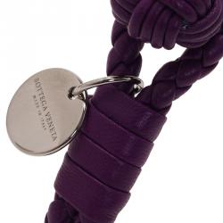 Pre Owned Bottega Veneta Intrecciato Purple Double Knot Leather Bracelet