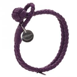 Pre Owned Bottega Veneta Intrecciato Nappa Purple Leather Bracelet