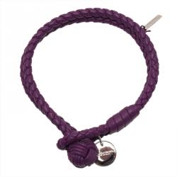 Pre Owned Bottega Veneta Intrecciato Nappa Purple Leather Bracelet