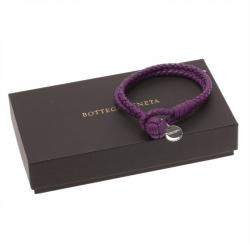 Pre Owned Bottega Veneta Intrecciato Nappa Purple Leather Bracelet