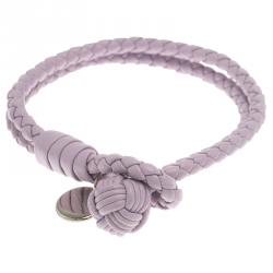 Pre Owned Bottega Veneta Intrecciato Nappa Lilac Leather Palladium Plated Bracelet Size M