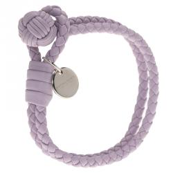 Pre Owned Bottega Veneta Intrecciato Nappa Lilac Leather Palladium Plated Bracelet Size M
