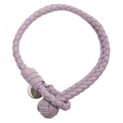 Pre Owned Bottega Veneta Intrecciato Nappa Lilac Leather Palladium Plated Bracelet Size M