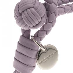 Pre Owned Bottega Veneta Intrecciato Nappa Lilac Leather Palladium Plated Bracelet Size M