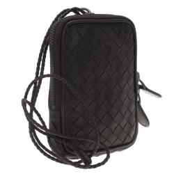 Pre Owned Bottega Veneta Brown Intrecciato High Tech Holder