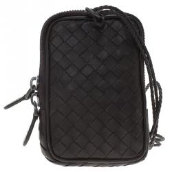 Pre Owned Bottega Veneta Brown Intrecciato High Tech Holder