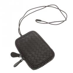 Pre Owned Bottega Veneta Brown Intrecciato High Tech Holder