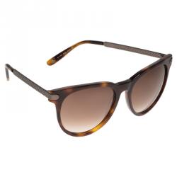 Pre Owned Bottega Veneta Tortoise Frame B.V.279 Cat Eye Round Sunglasses