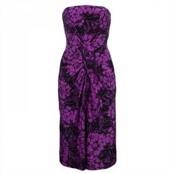 مملوكة مسبقًا Bottega Veneta Purple Chrysanthemum Print Silk Bandeau Dress S