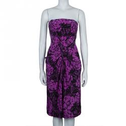 مملوكة مسبقًا Bottega Veneta Purple Chrysanthemum Print Silk Bandeau Dress S