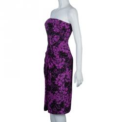 مملوكة مسبقًا Bottega Veneta Purple Chrysanthemum Print Silk Bandeau Dress S
