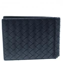 Pre Owned محفظة بوتيغا فينيتا طية ثنائية كلبس نقود جلد إنترشياتو سوداء