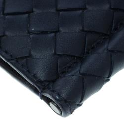 Pre Owned محفظة بوتيغا فينيتا طية ثنائية كلبس نقود جلد إنترشياتو سوداء