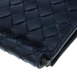 Pre Owned محفظة بوتيغا فينيتا طية ثنائية كلبس نقود جلد إنترشياتو سوداء