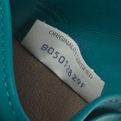 Pre Owned Bottega Veneta Turquoise Intrecciato Leather Card Holder