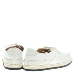 Pre Owned Bottega Veneta White Woven Leather Lace Up Sneakers Size 40