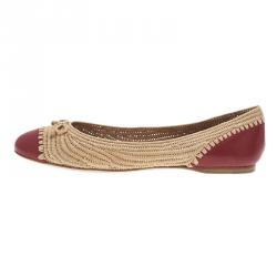 Pre Owned Bottega Veneta Two-Tone Raffia Ballet Flats Size 39.5