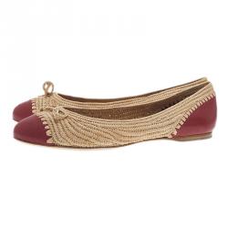 Pre Owned Bottega Veneta Two-Tone Raffia Ballet Flats Size 39.5