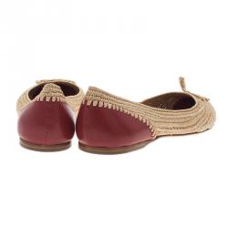 Pre Owned Bottega Veneta Two-Tone Raffia Ballet Flats Size 39.5