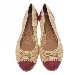 Pre Owned Bottega Veneta Two-Tone Raffia Ballet Flats Size 39.5