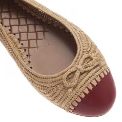 Pre Owned Bottega Veneta Two-Tone Raffia Ballet Flats Size 39.5