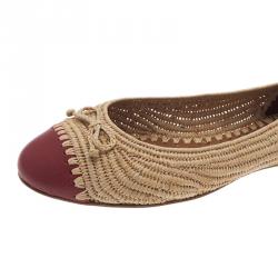 Pre Owned Bottega Veneta Two-Tone Raffia Ballet Flats Size 39.5