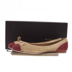Pre Owned Bottega Veneta Two-Tone Raffia Ballet Flats Size 39.5