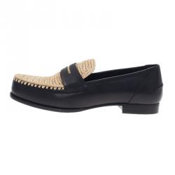 Pre Owned Bottega Veneta Black Leather and Raffia Loafers Size 39