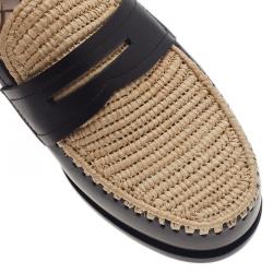 Pre Owned Bottega Veneta Black Leather and Raffia Loafers Size 39