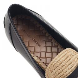 Pre Owned Bottega Veneta Black Leather and Raffia Loafers Size 39