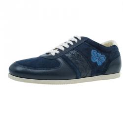 Pre Owned Bottega Veneta Blue Intrecciato Sneakers Size 38