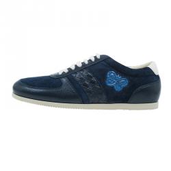 Pre Owned Bottega Veneta Blue Intrecciato Sneakers Size 38