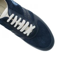 Pre Owned Bottega Veneta Blue Intrecciato Sneakers Size 38