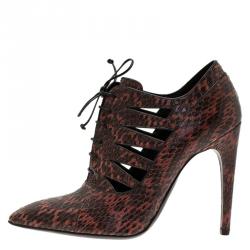 Pre Owned Bottega Veneta Brown Python Cutout Lace-Up Ankle Boots Size 38.5
