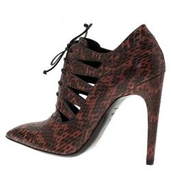 Pre Owned Bottega Veneta Brown Python Cutout Lace-Up Ankle Boots Size 38.5