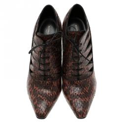 Pre Owned Bottega Veneta Brown Python Cutout Lace-Up Ankle Boots Size 38.5