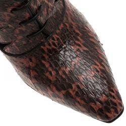 Pre Owned Bottega Veneta Brown Python Cutout Lace-Up Ankle Boots Size 38.5
