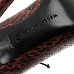 Pre Owned Bottega Veneta Brown Python Cutout Lace-Up Ankle Boots Size 38.5