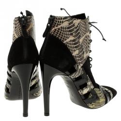 مملوكة مسبقًا Bottega Veneta Black Suede and Python Lace Up Ankle Boots Size 37