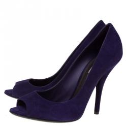 Pre Owned Bottega Veneta Purple Suede Peep Toe Pumps Size 39
