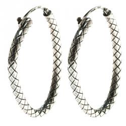 Pre Owned Bottega Veneta Intrecciato Antique Finish Silver Hoop Earrings